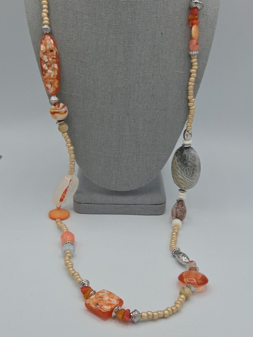 5 for $25! Chico's Beaded Orange and Cream Long Necklace